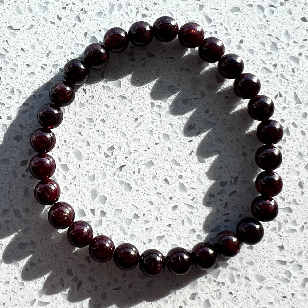 Garnet Beaded Stretch Bracelet 8 mm
